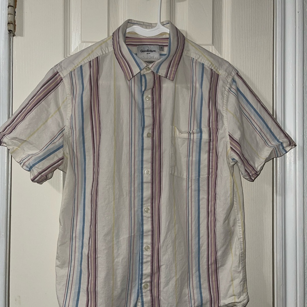 Goodfellow & Co Men's Casual Striped Shirt - Cream and Multicolor